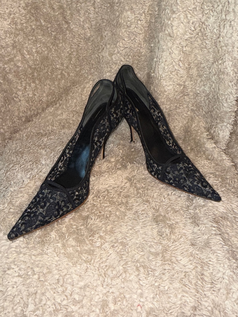 Mui Mui  Women's Black Lace Pointed-Toe Stiletto Pumps